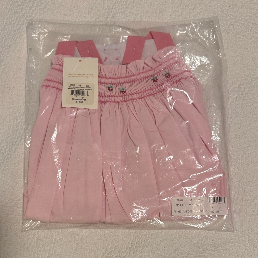 NIV TBBC Strawberry Smocked Pink Girls Bubble Size 2T